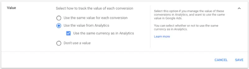 importing conversions from GA to Google Ads